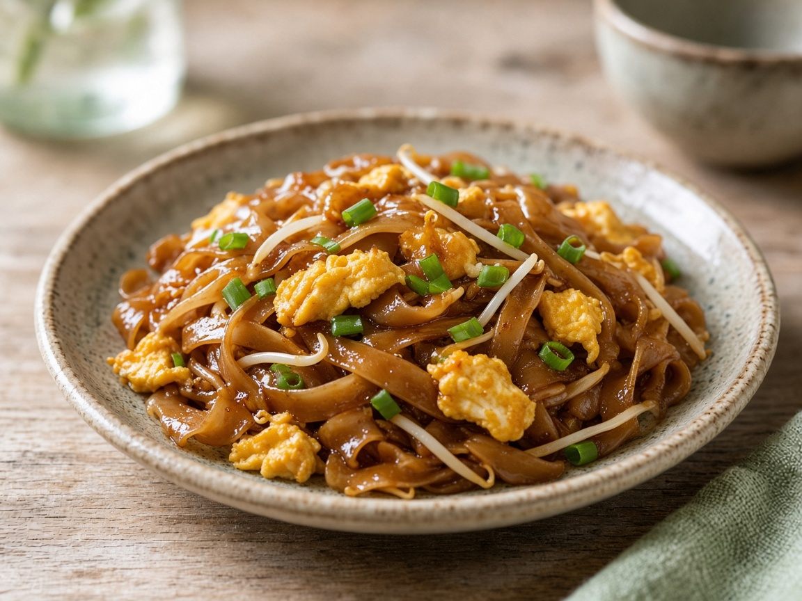 Fried Flat Rice Noodles — plated and ready to serve