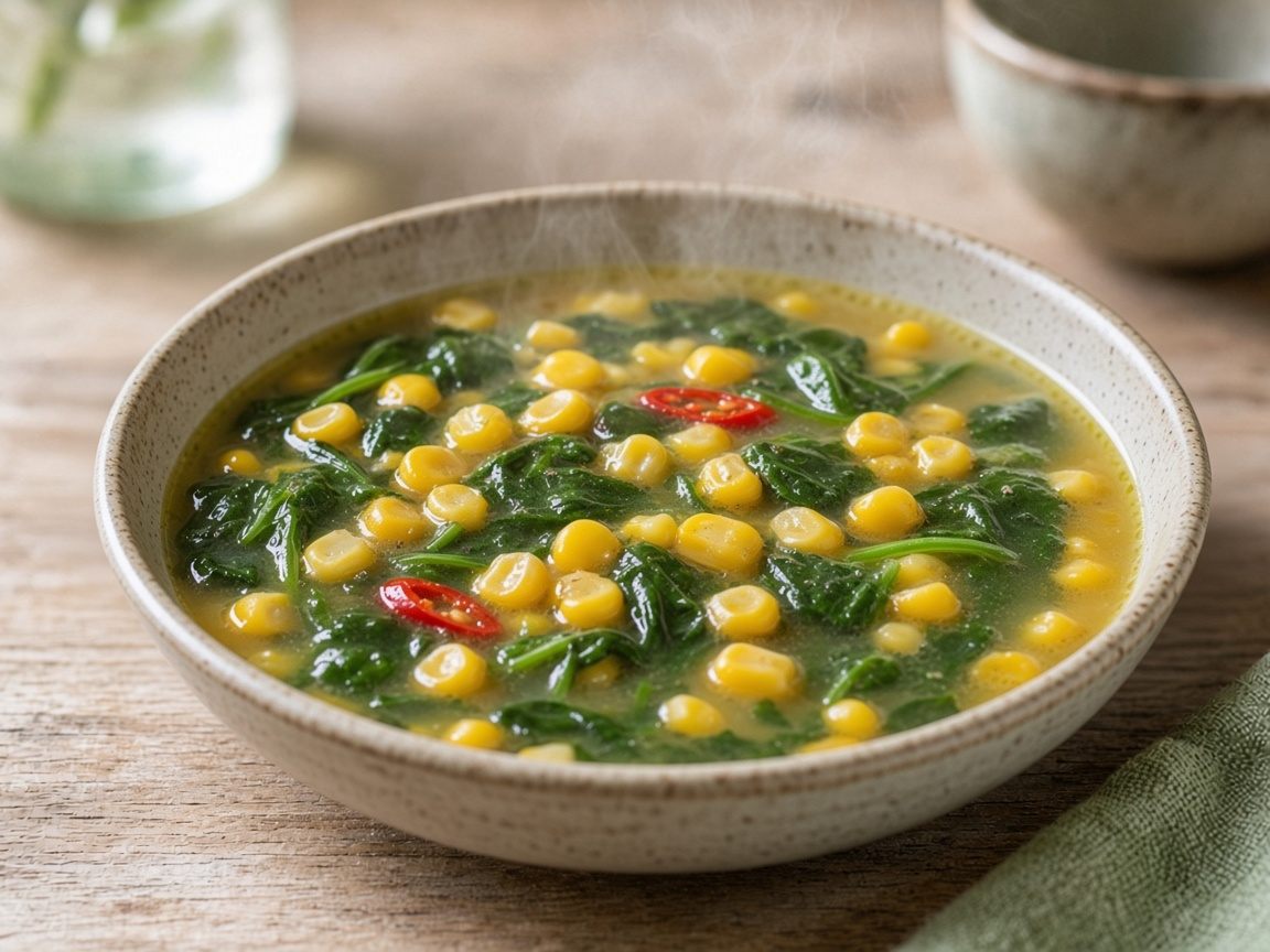 Clear Spinach Soup — plated and ready to serve